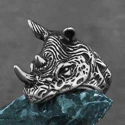 Retro Exaggerated Rhino Head Stainless Steel Ring Men's Personality Creative Motorcycle Male Boyfriend Ring Jewelry Wholesale