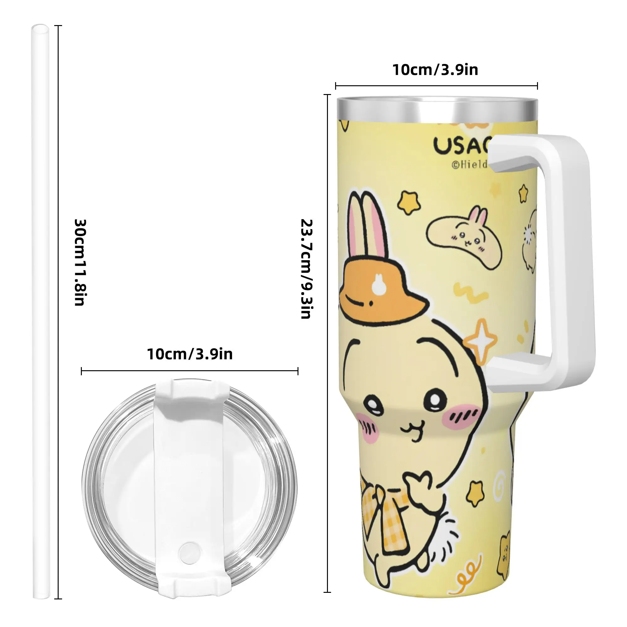 usagi كوب حراري للشاطئ مصنوع من الفولاذ المقاوم للصدأ مع شفاطات وغطاء، أكواب كبيرة للسيارة، زجاجة مياه باردة وساخنة