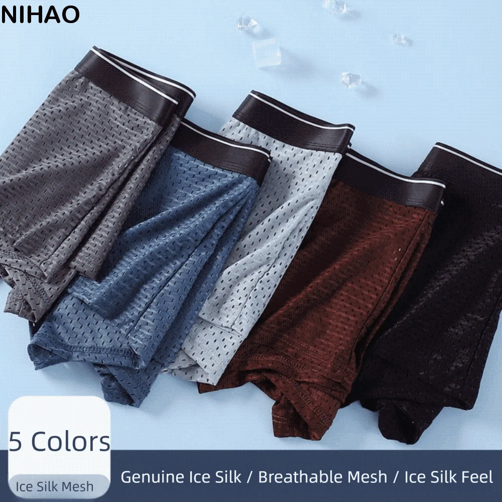 

Fashion Mid-waist Men's Underwear Cutout Quick Dry Mesh Boxer Shorts Skin Friendly Large Size Breathable Underpants Home