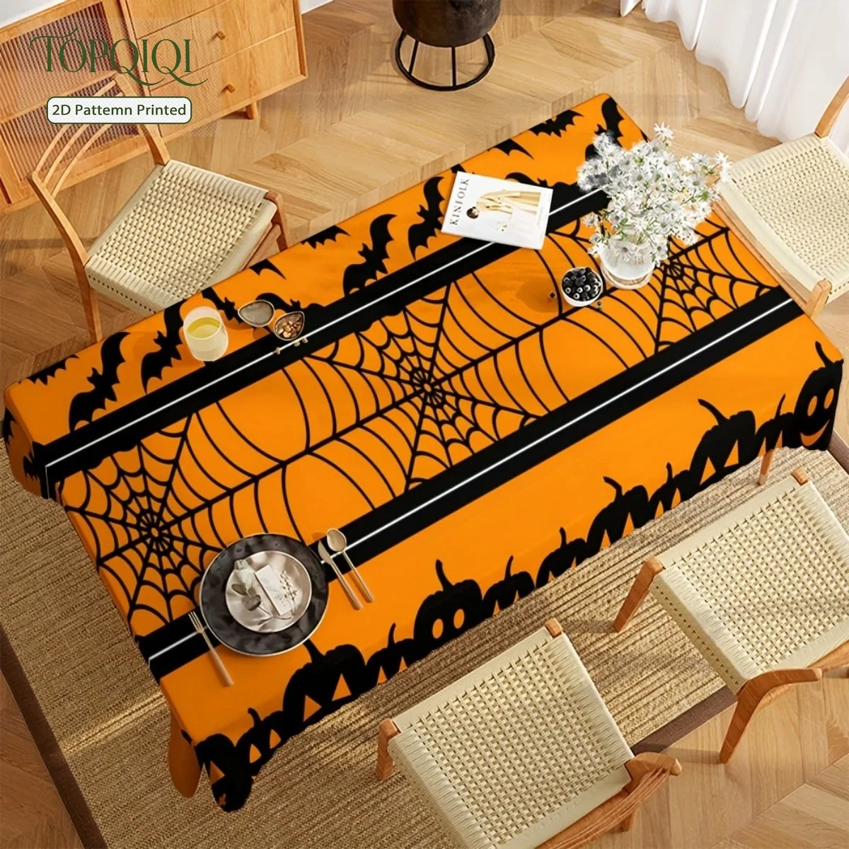 1 PC 2D plane printing Halloween spider web pumpkin tablecloth set | Material, machine washablexzj