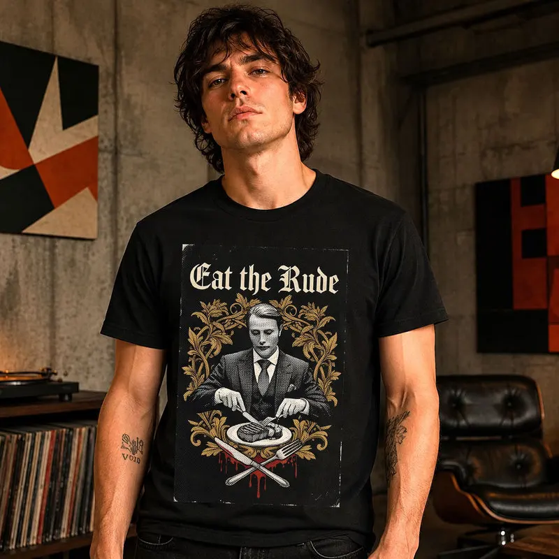Hannibal Lecter Eat The Rude Graphic T-Shirt Horror TV Series Vintage Gothic Unisex Short Sleeve Tee, 100% cotton Casual Tops