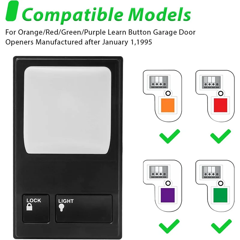 78LM Multi-Function Garage Door Opener Control Panel with Lighting Control 41A5273-1 For Green Red Orange Purple Learn Buttons