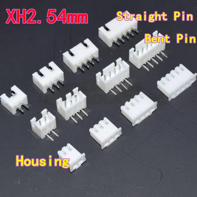 100PCS XH2.54 Straight Pin / Bent Pin Connector; 2.54mm Housing & Straight Pin Header, XH-2/3/4/5/6/7/8/10P