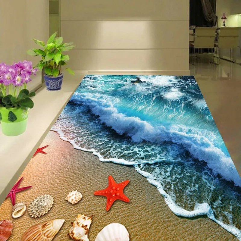 Home Living Room Decorative Floor Mat Underwater World Dolphin Beach Natural Scenery Printed Carpet Bedroom Bedside Carpet