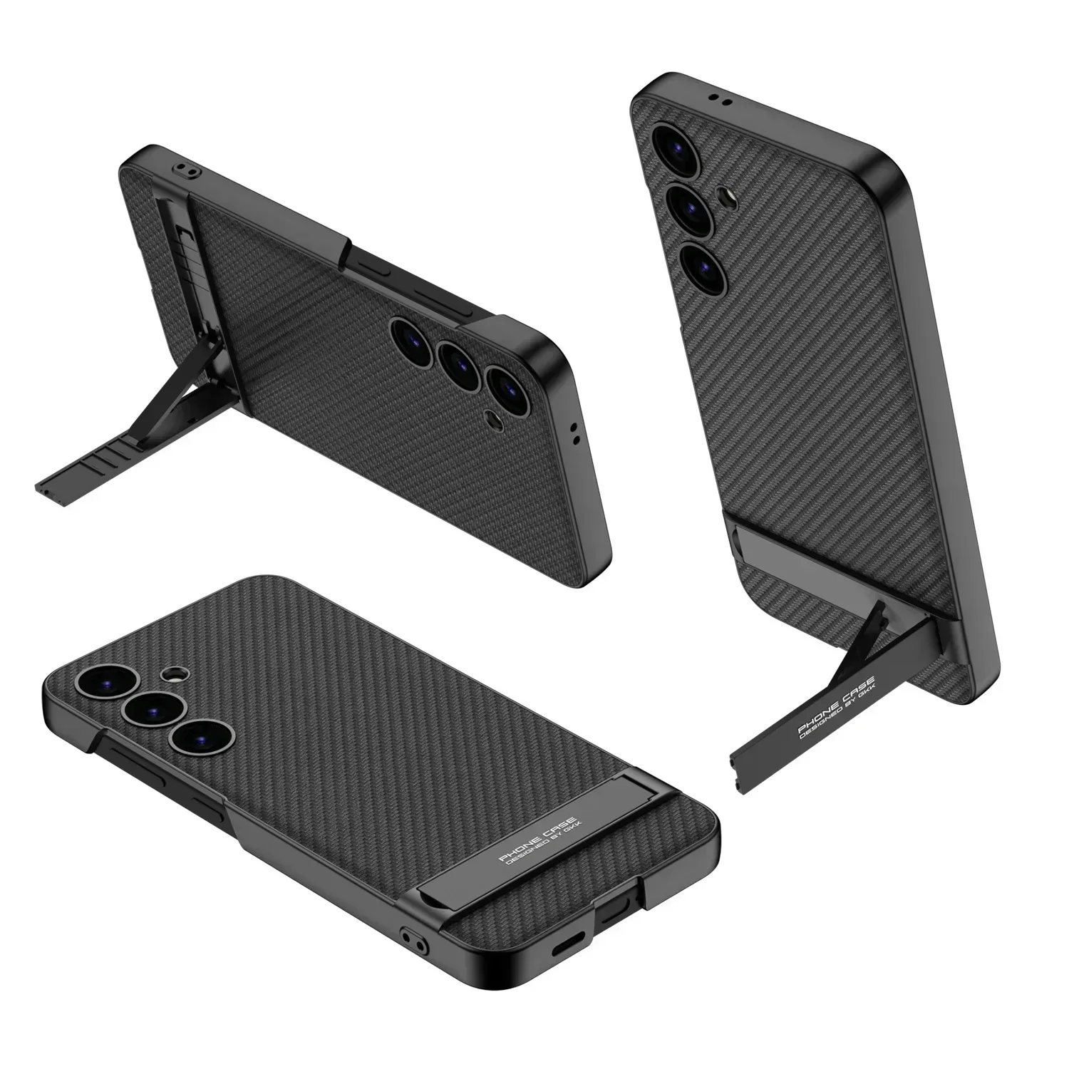Kunststoff-Hartschale mit Ständer, Leder-Handyhülle für Samsung Galaxy S25 S24 Plus S23 Ultra, stoßfeste Halterung