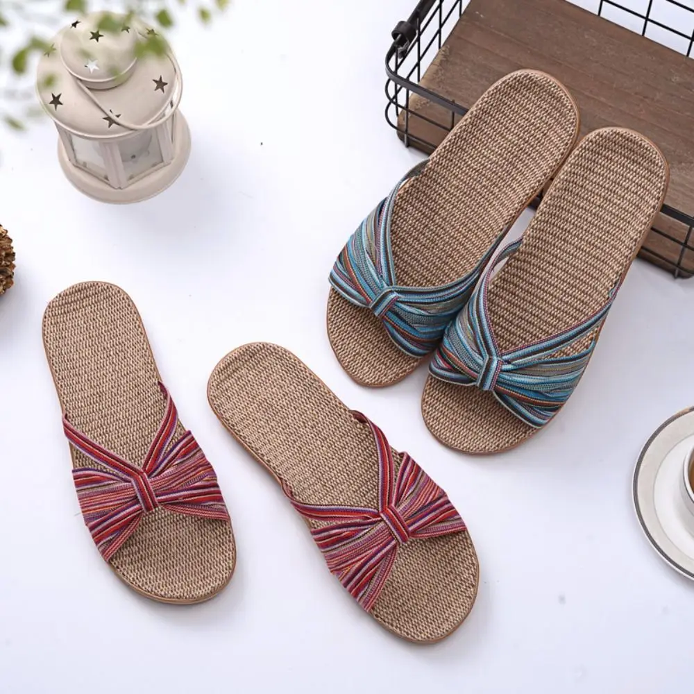 

Универсальные нескользящие тапочки на плоской подошве с бантом, милые женские тапочки из ЭВА с цветным поясом, пляжная обувь, шлепанцы, летние сандалии