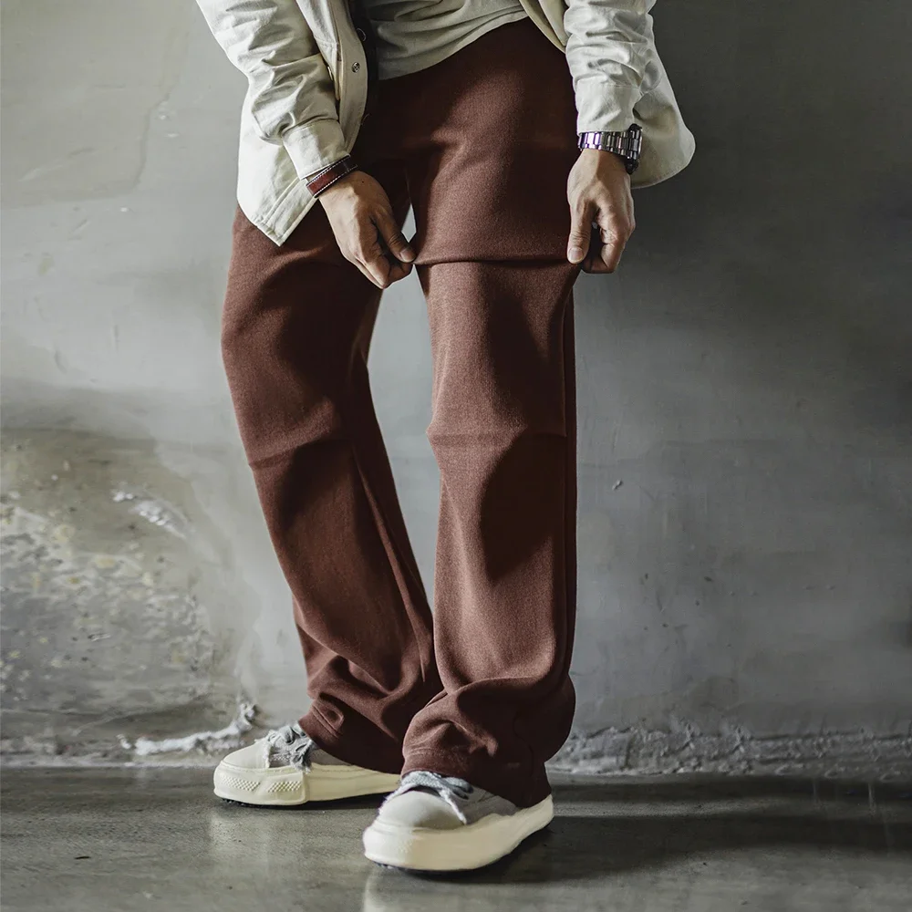 Pantaloni sportivi Maden retrò marroni doppi pieghe Pantaloni casual larghi dritti in vita elastica per pantaloni autunnali e invernali da uomo