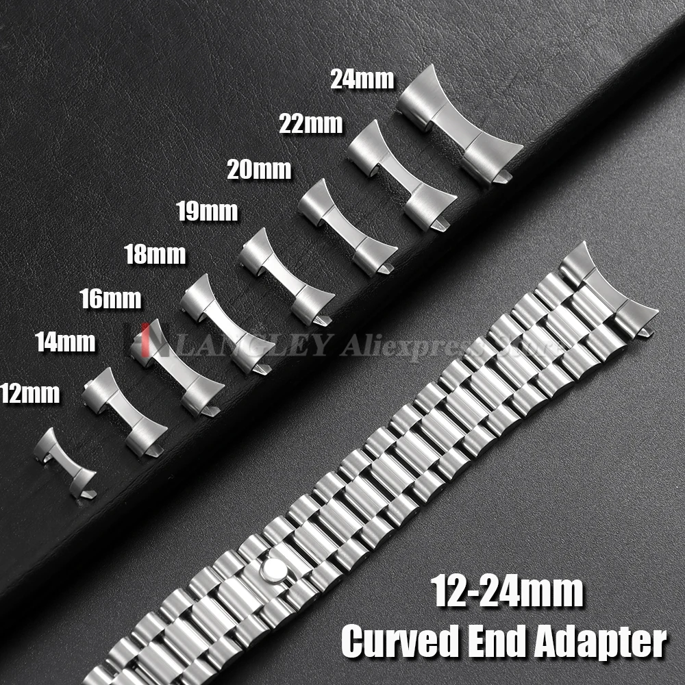 Curved End Link Straps Metal Adapter for Seiko for Oyster 12/14/16/18/19/20/22/24mm Stainless Steel Connectors Accessories 2pcs