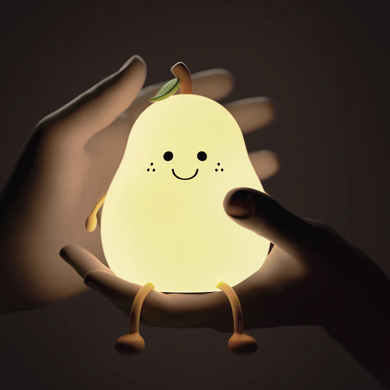 Creative Cute LED Pear Night Light USB Rechargeable Dimming Touch Silicone Table Lamp Bedroom Decoration Couple Gift Boby Light