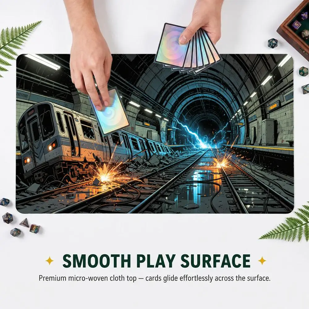60X35cm Post‑Apocalyptic Subway Tunnel TCG Playmat Non‑Slip Rubber Trading Card Game Table Pad For Card Game Players