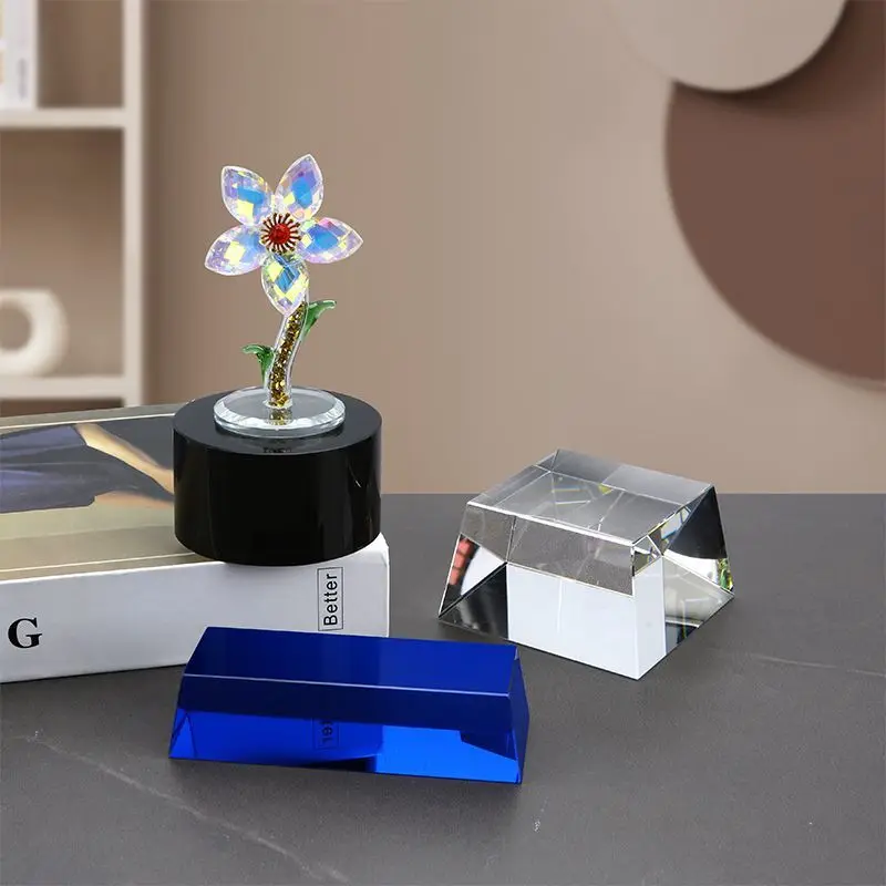 قاعدة زجاجية كريستالية شفافة، قاعدة مستطيلة شبه منحرفة سوداء، مجوهرات مصنوعة يدويًا، رف عرض لتخزين الخاتم