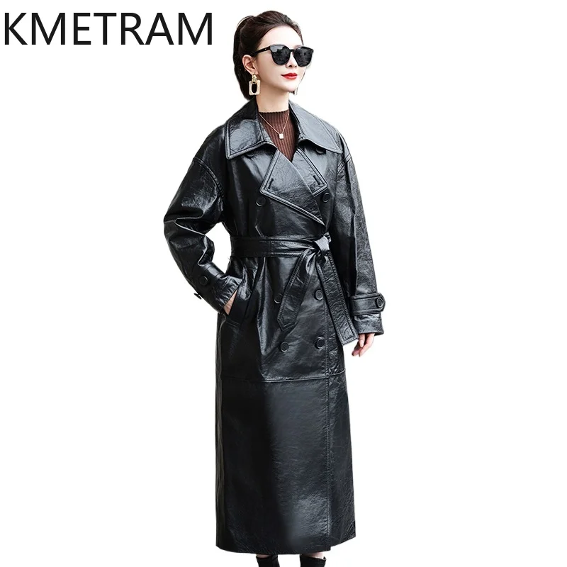 Giacca in vera pelle Donna 100% pelle di pecora Giacche nere Donna Trench lungo in pelle di alta qualità Abiti autunnali 2025 дубл Javка