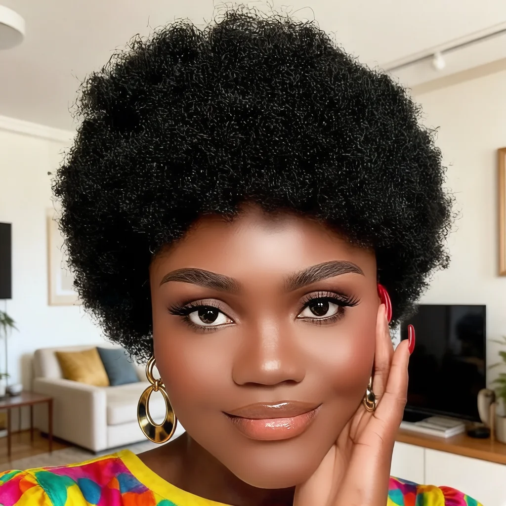 

Afro Fluffy Wig For Women Wig 70s 80s Rock Disco Short Afro Kinky Curly Full Machine Made