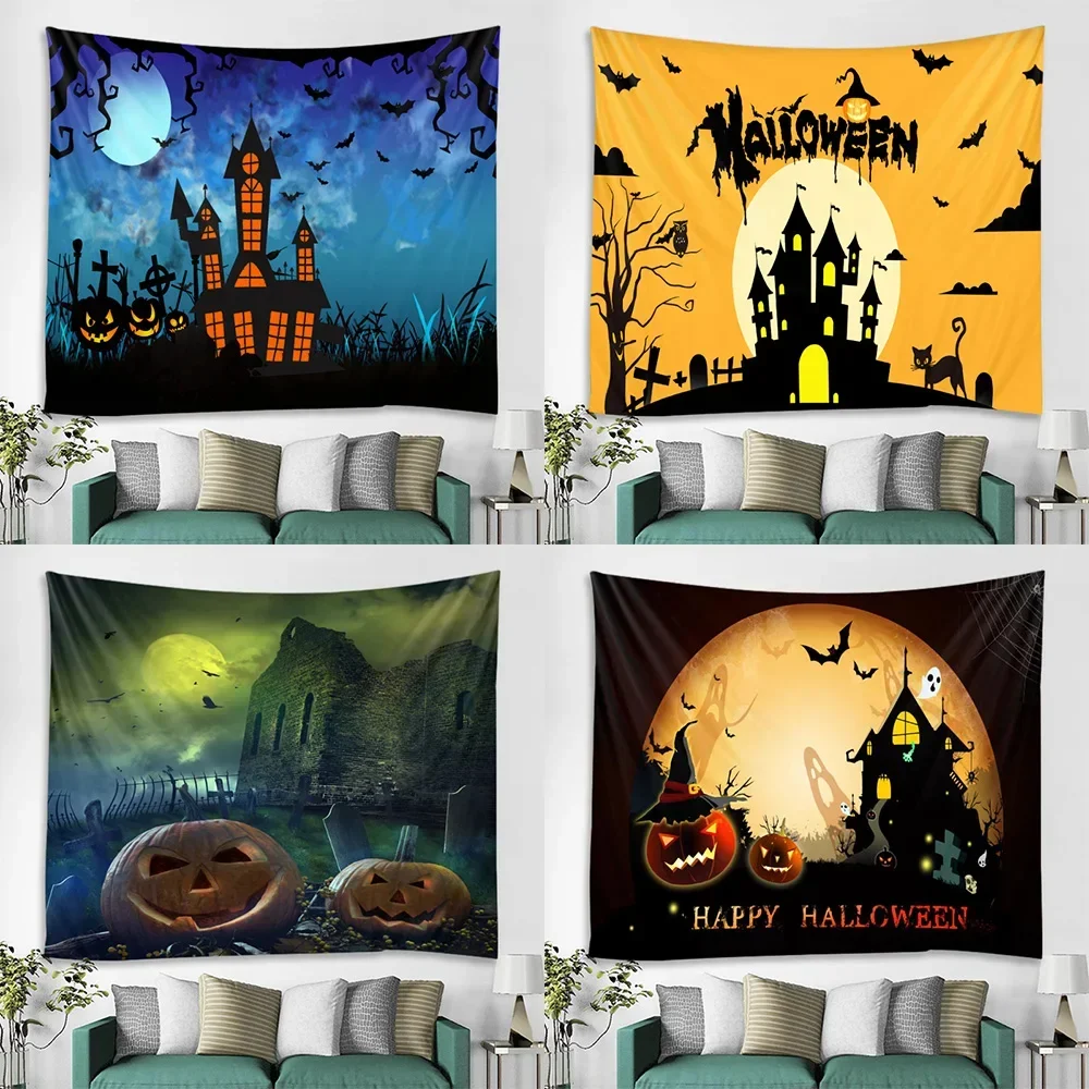 Scary Pumpkin House Halloween Home Decor Tapestry Party Decor Tapestry Mandala Mystery Room Wall Decor Backdrop