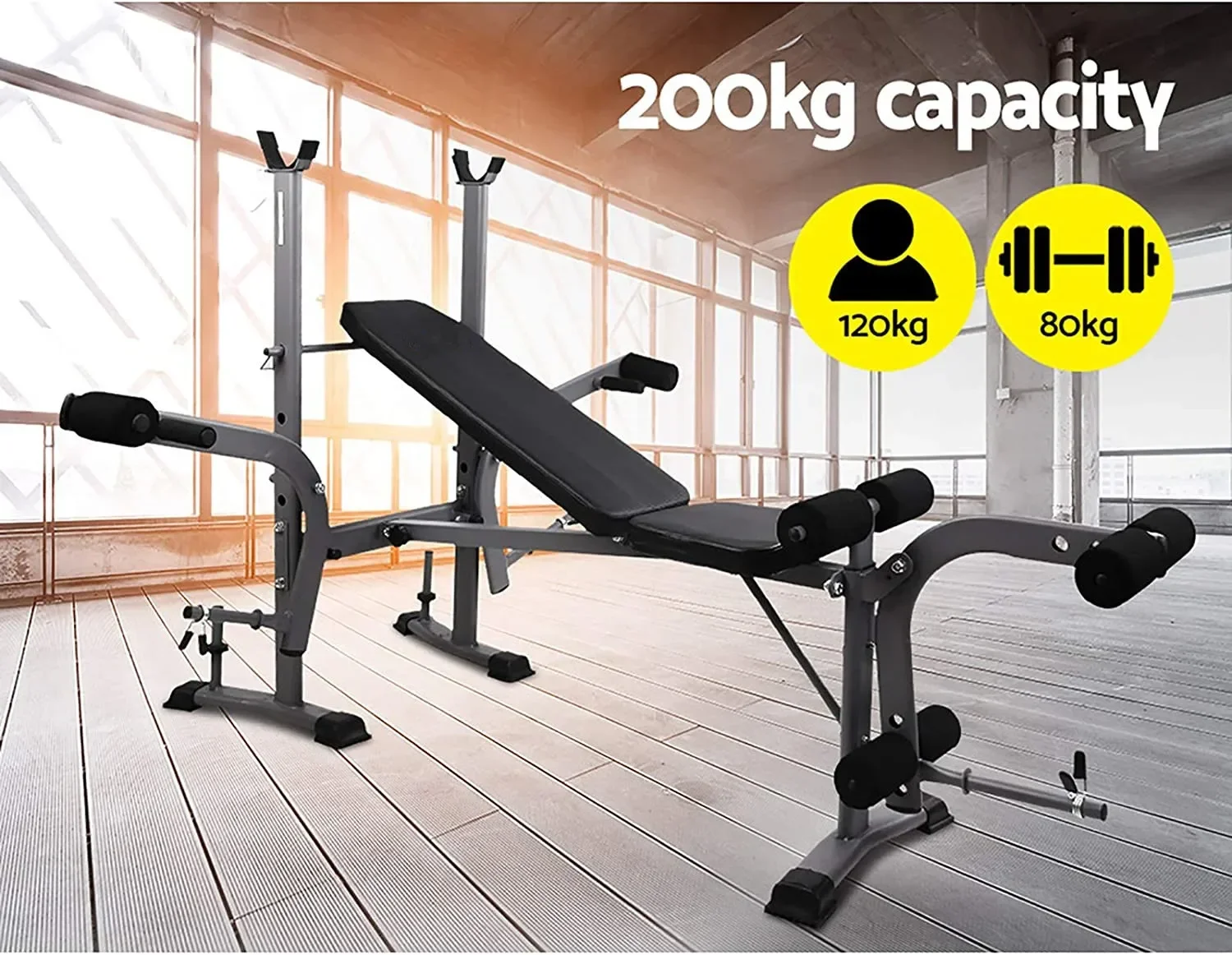 Adjustable Multifunction Weight Bench with Weights and Bar Set Dumbbell Press Home Gym Free Weight Equipment Squat Rack