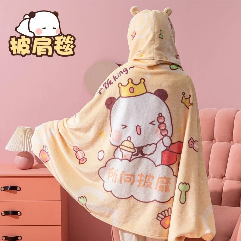 Kawaii Anime Bubu And Dudu Panda Plush Pajamas Y 2k Cute Multi Functional Lazy Sleepwear Shawl Blanket Women Pj Cloak Blanket