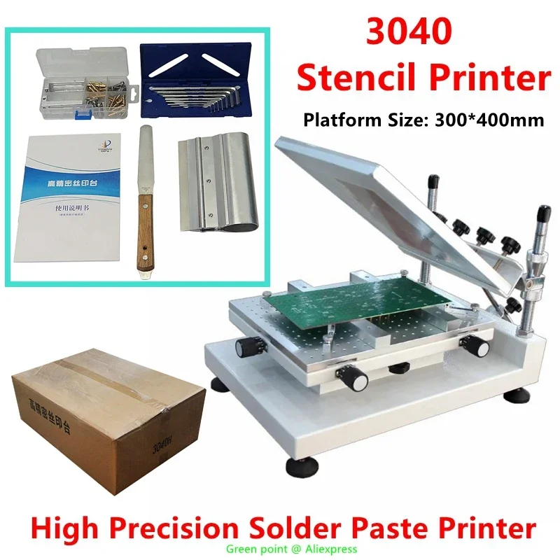 Manually 3040 High Precision Solder Paste Printer 300*400mm SMT Stencil Printer Silk Printing Machine For Double Layer PCB Board