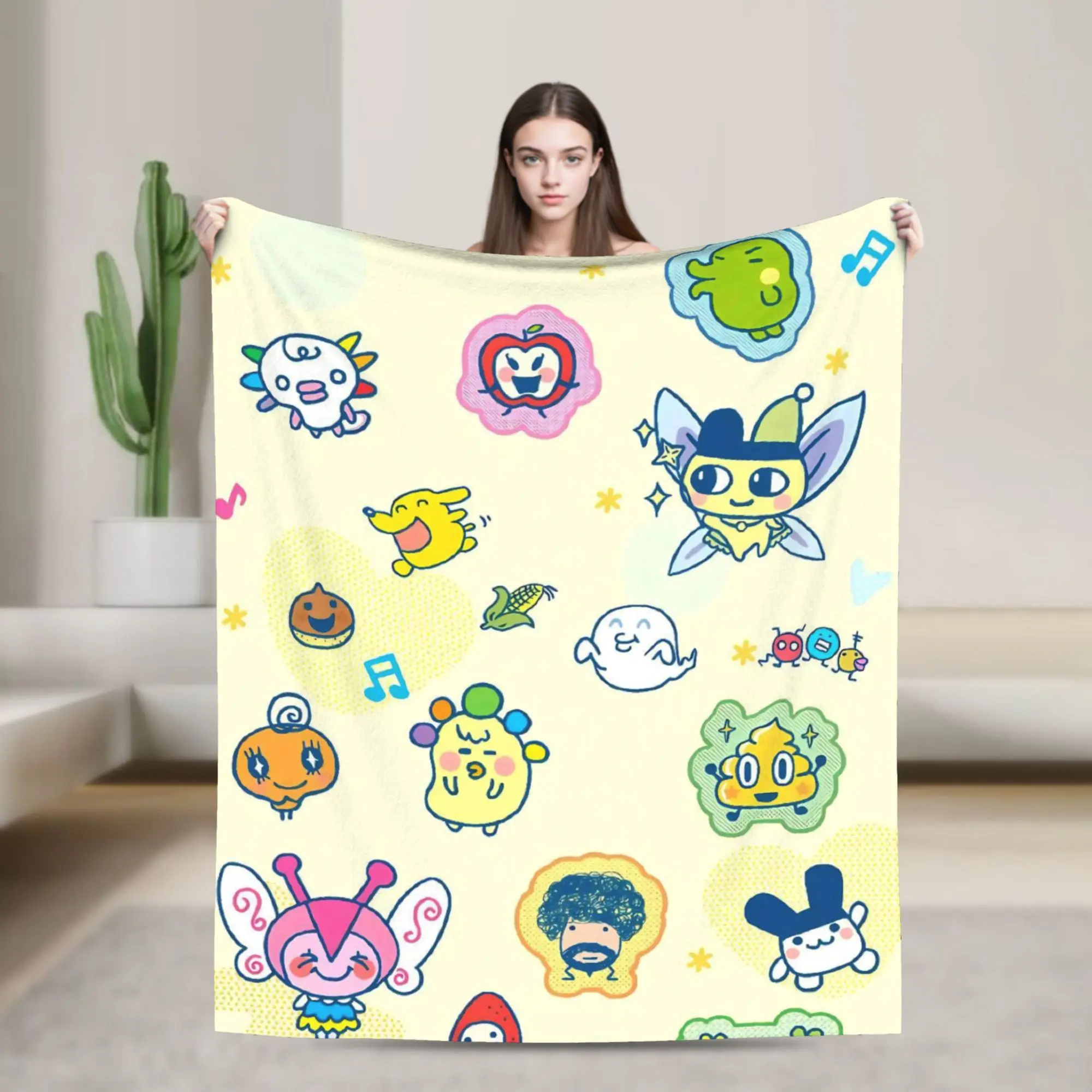 Cartoon T-Tamagotchi Throw Blanket for Couch  Soft Fuzzy Plush Blanket 50x60 Inch Multi-size Bedspread for All Seasons