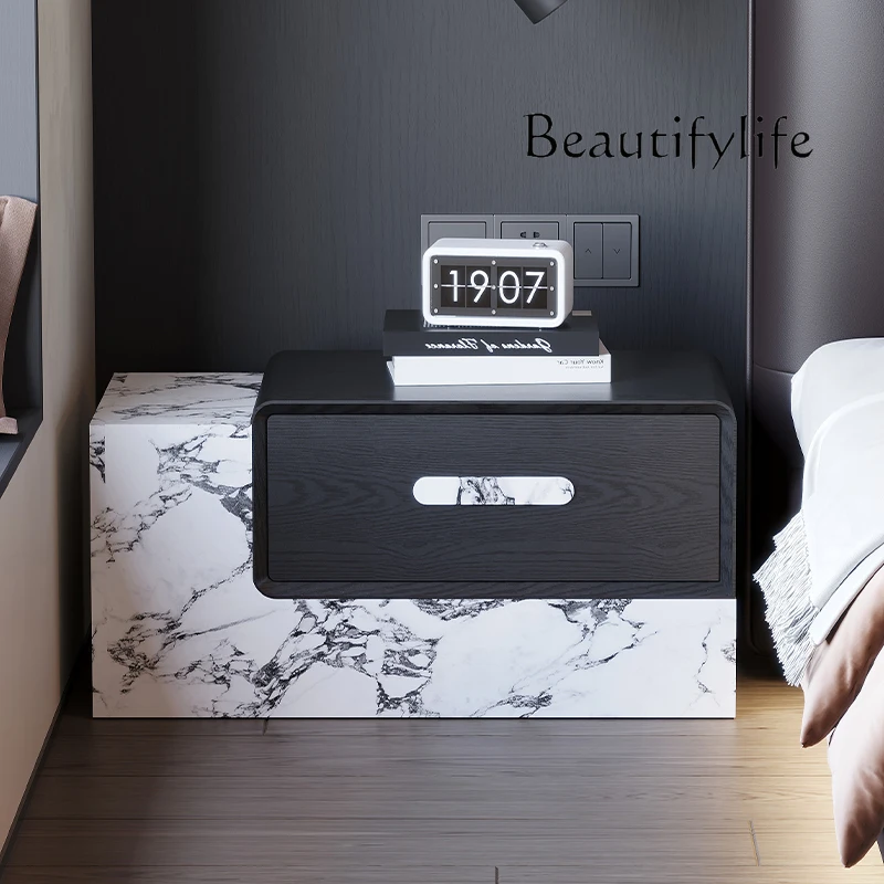 Italian minimalist bedside table bedroom light luxury extended version high-end fashion designer light luxury