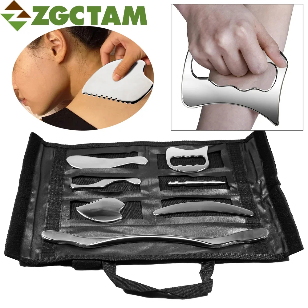 7Pcs Muscle Scraper Tool Set for Deep Tissue Massage Gua Sha Stainless Steel Fascial Release Tool Soft Tissue Mobilization Tool