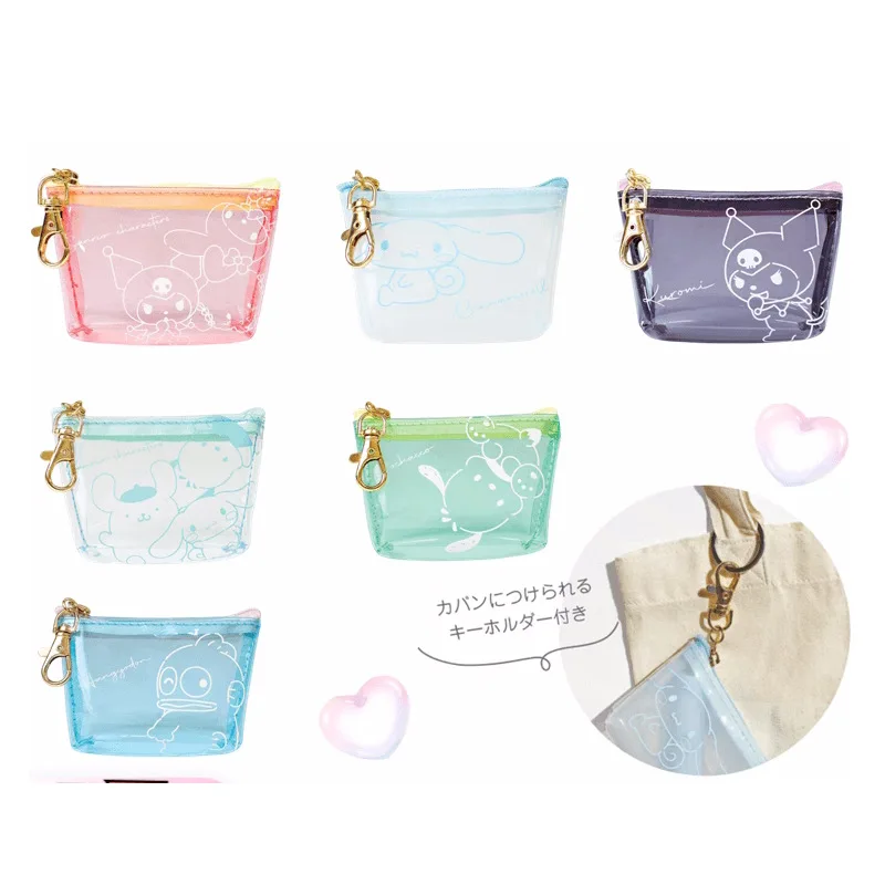 

Sanrio Kuromi Transparent Coin Purse Kawaii Pochacco Mymelody Cinnamoroll Pvc Printed Triangle Storage Bag Backpack Pendant