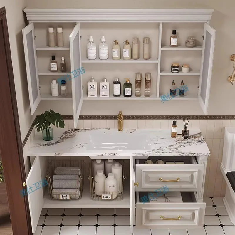 Organizer Storage Bathroom Cabinet Mirror Toilet Partitions Display Drawers Paper Cupboard Modern Gabinete Trendy Furniture