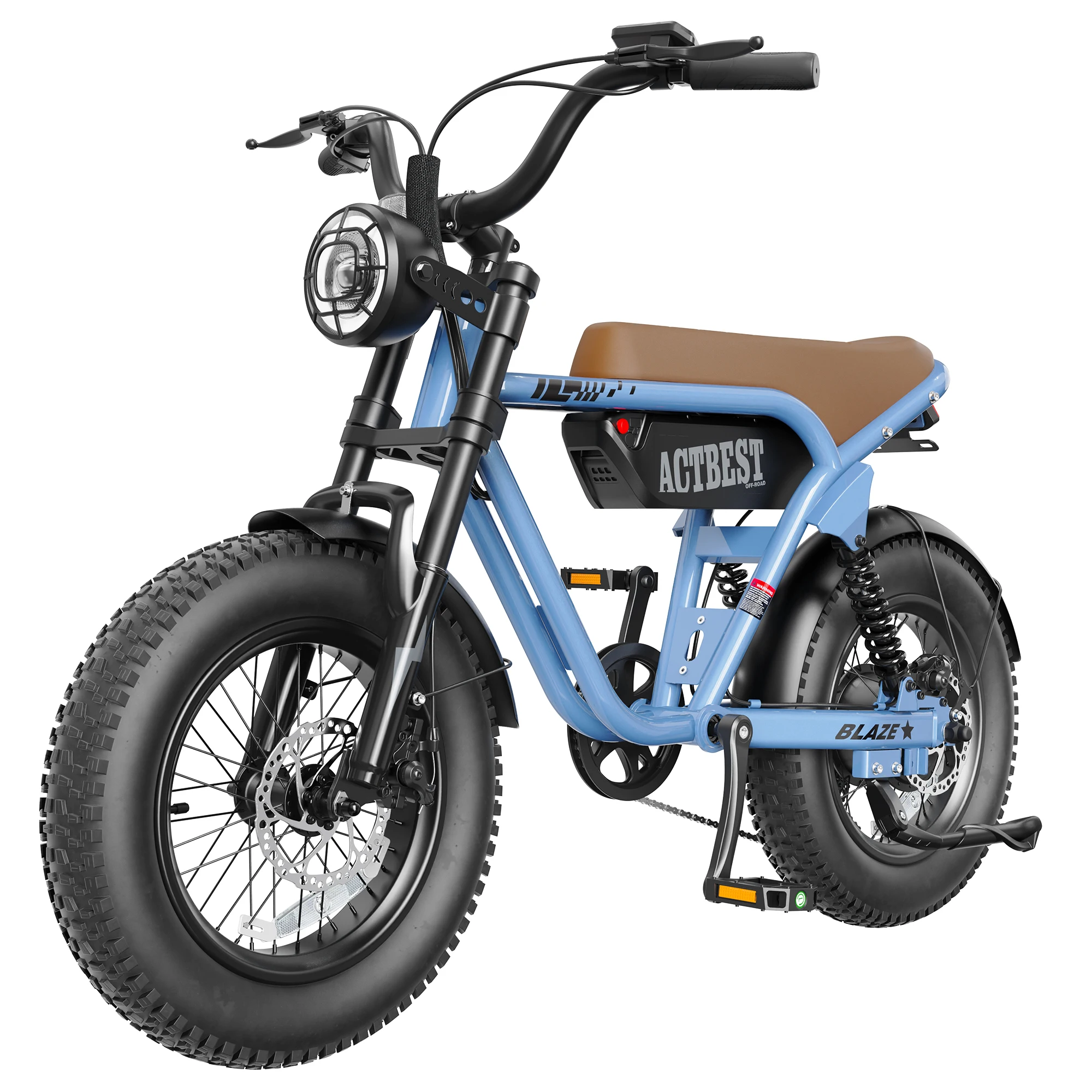 ActBest Blaze Plus Electric Bike, 16" Fat Tires Electric Mountain Bike, 1500W Peak Motor 48V 15.6Ah, 30 MPH 75Mi Range Off-Road Ebike with Full Suspension image 3