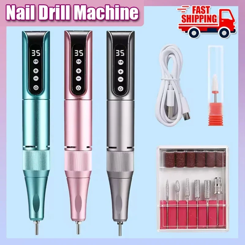 

35000RPM Wireless Nail Drill Pen USB Nail File Polishing Pen Rechargeable Nail Drill Machine Portable Manicure Drill Salon Tool