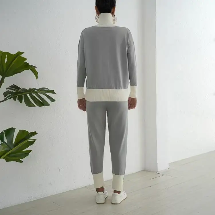 Ensemble pull tricoté pour femme, haut, amincissant, pantalon décontracté, taille mi-bas, matériau PVC, automne-hiver