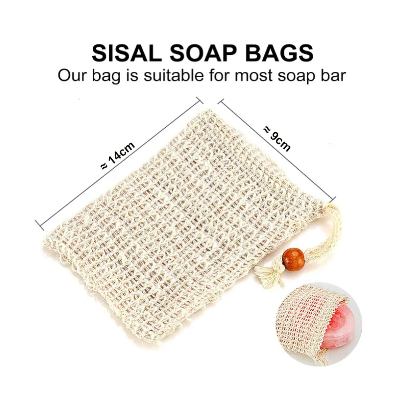 10pcs~5Pcs Shower Bath Sisal Soap Bag Natural Sisal Soap Bag Exfoliating Soap Saver Pouch Holder for Bath & Shower Use