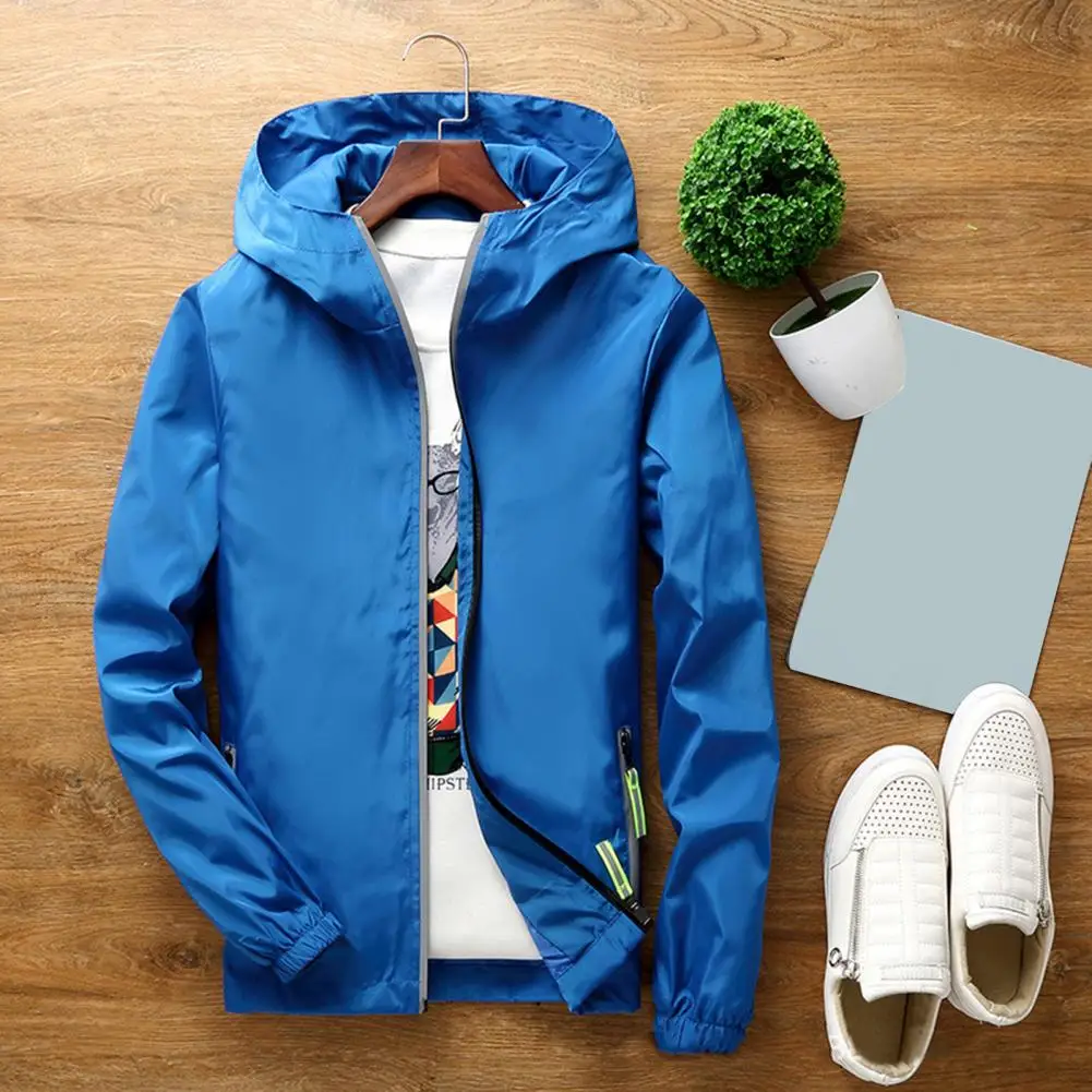 Стильное мужское пальто, супертонкая однотонная весенне-осенняя быстросохнущая куртка на молнии с капюшоном, уличная одежда