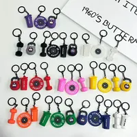 Mini Barbell Plates Key Chain Kettlebells Creative Simulation Dumbbells Keyring Water Cups Bag Charm Fitness Series Pendant