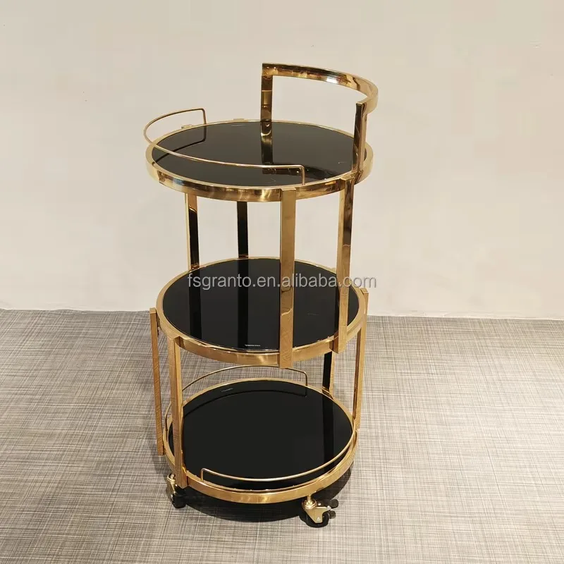 Luxury Modern 3 Layer Stainless Steel Home Bar Cart Multifunction Hotel Catering Dessert Restaurant Wedding Party Drink Trollry