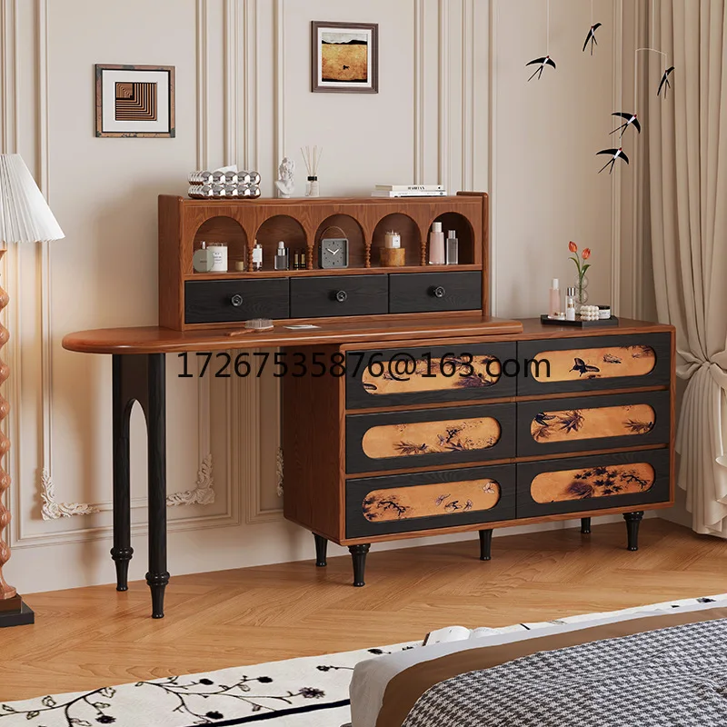 

Medieval solid wood dresser, makeup table, chest cabinet, integrated light luxury retro storage cabinet, makeup table with rack