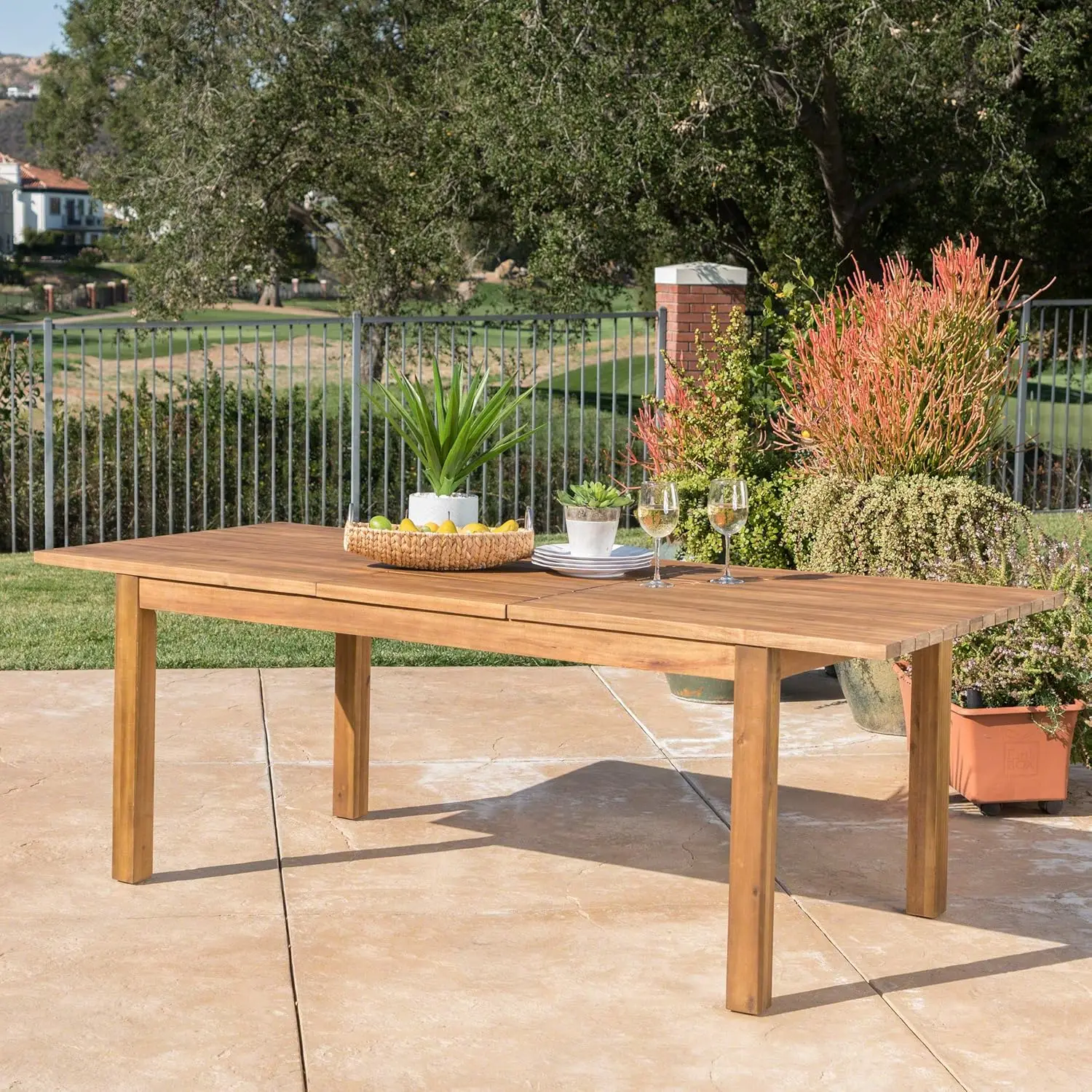 Wilson Outdoor Expandable Acacia Wood Dining Table , Teak Finish