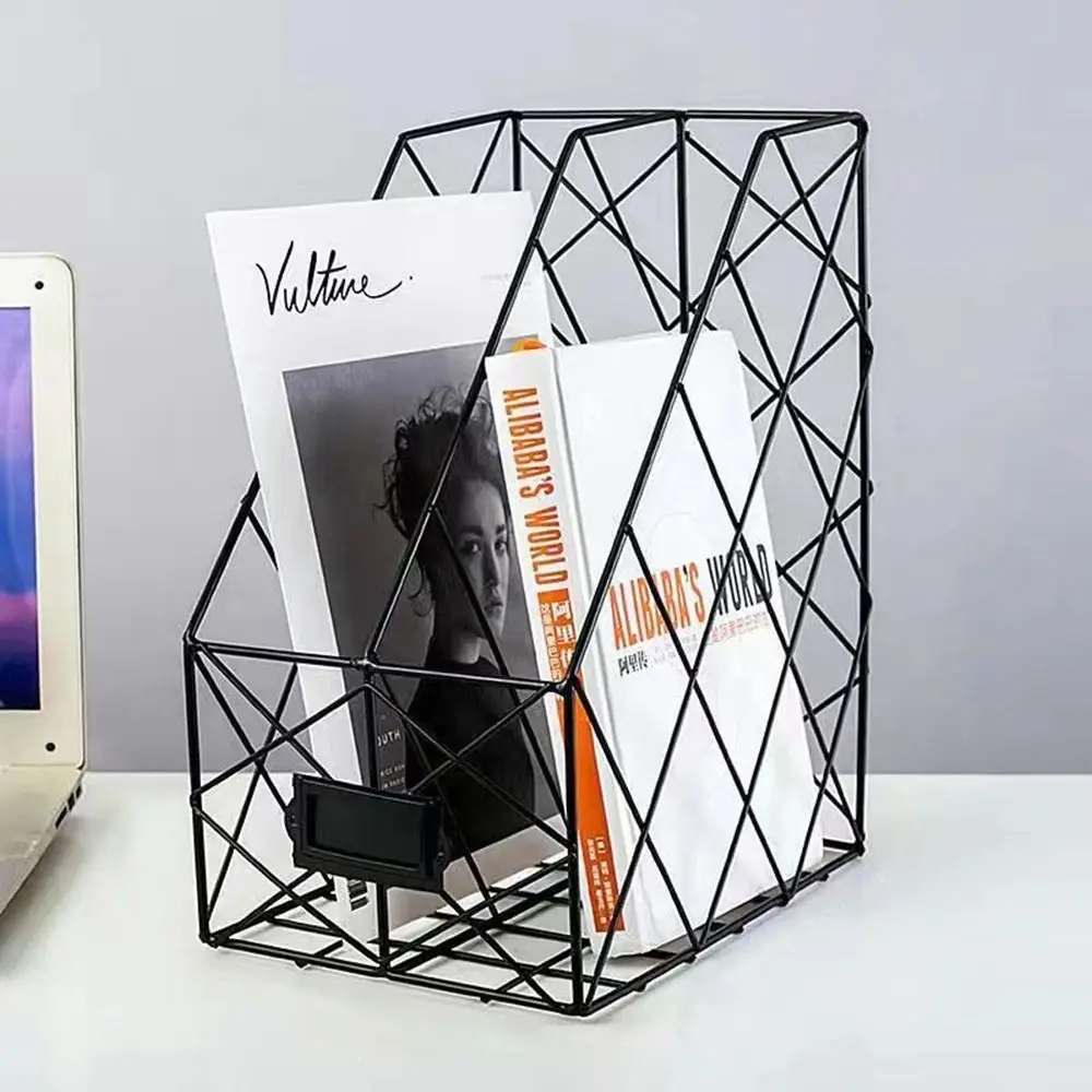 

Vertical Metal Desktop File Shelf Mesh Wrought Iron Magazine Storage Rack Nordic Style High Appearance Level Storage Shelf