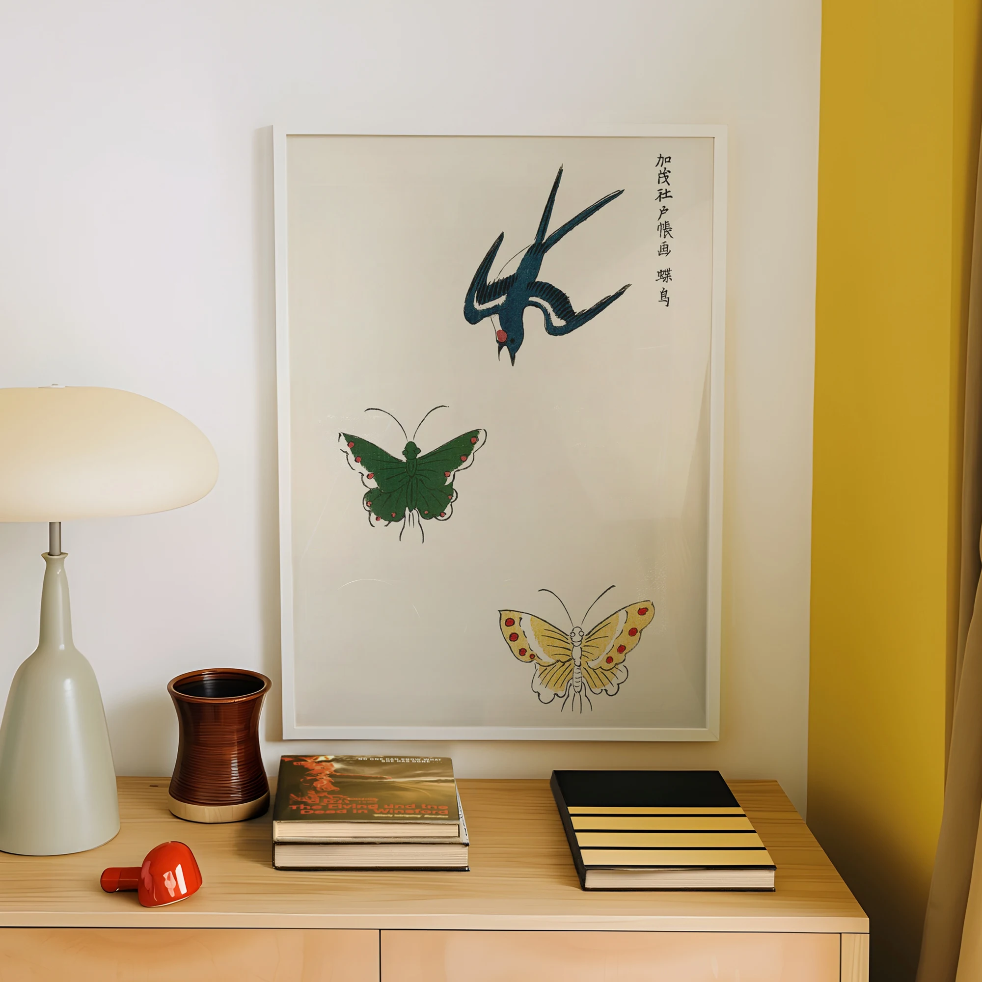 Minimalist Swallow And Butterflies Wall Art Print Canvas Painting Poster Picture For Living Room,Bedroom Home Decor