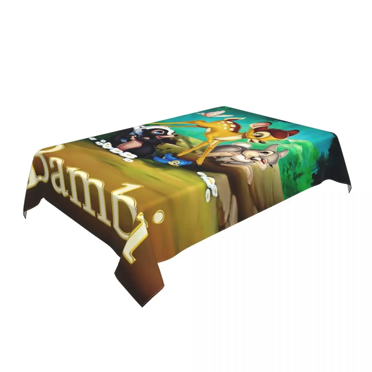 Custom Rectangular Oilproof Disney Bambi Animated Movies Table Cover Elastic Fitted Table Cloth Backing Tablecloth for Dining