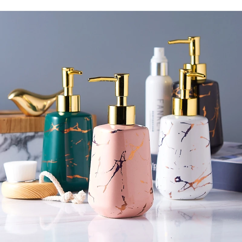 

Smooth Ceramic Hand Sanitizer Shampoo Bottle Soap Dispenser Pump Imitation Marble Portable Bath Supplies