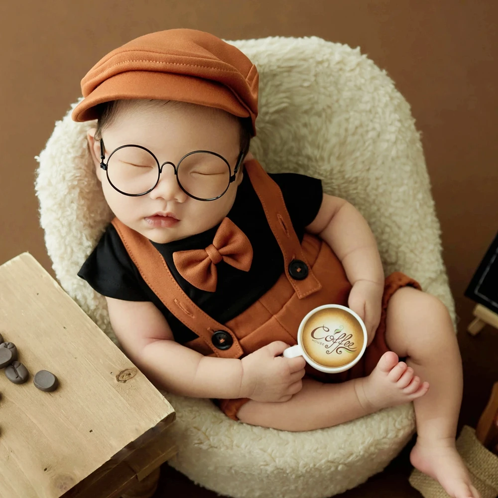 Newborn Overalls for Photography Props Baby Boy Suspender Pants Shirt Hat Set Newborn Photography Outfit Photo Accessories