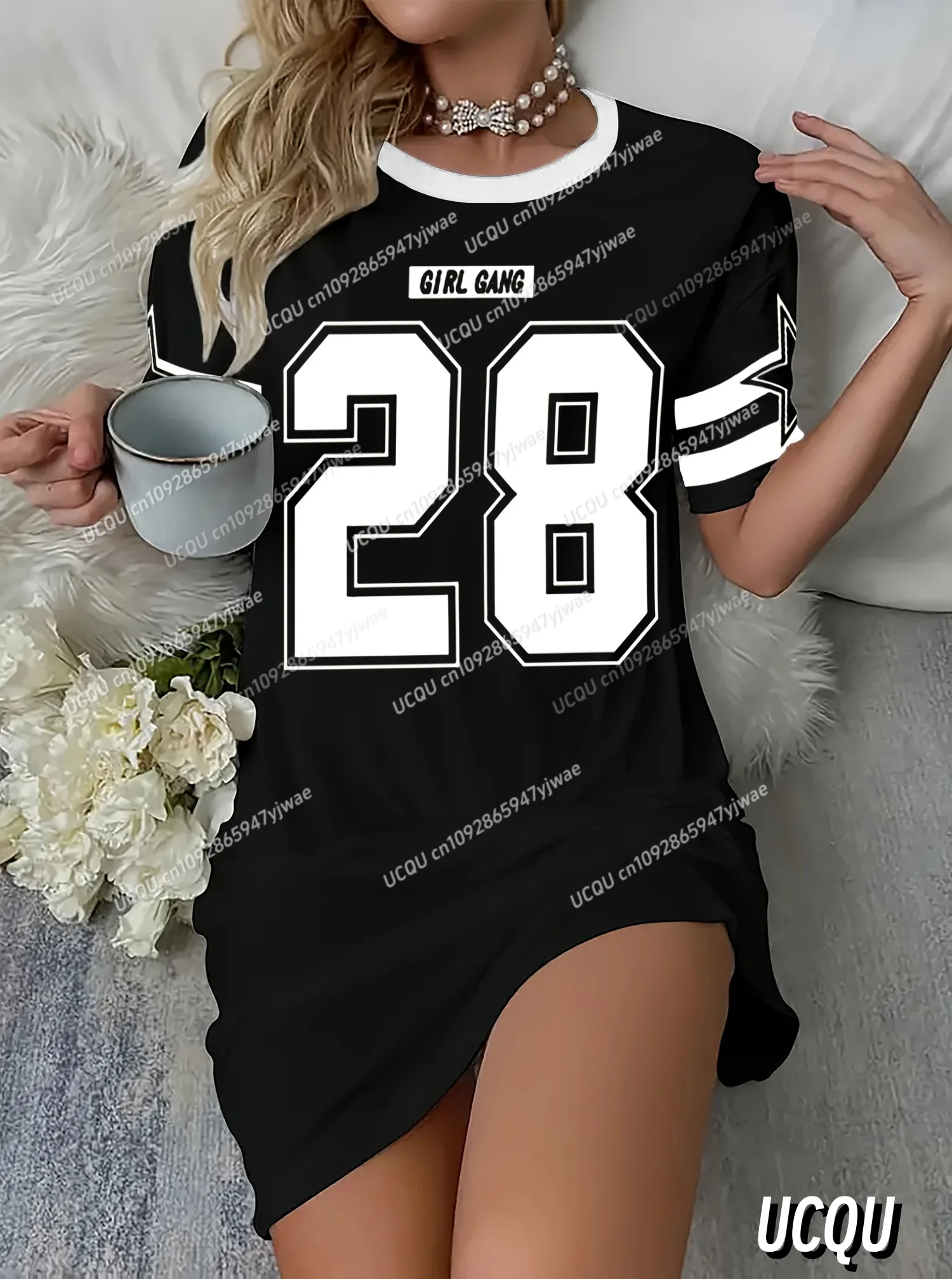 2025 Summer Polyester Women T-Shirt Dress Loose Casual stripe NO.28 O-Neck Lady Short Sleeve Pullover Dresses Women Clothing