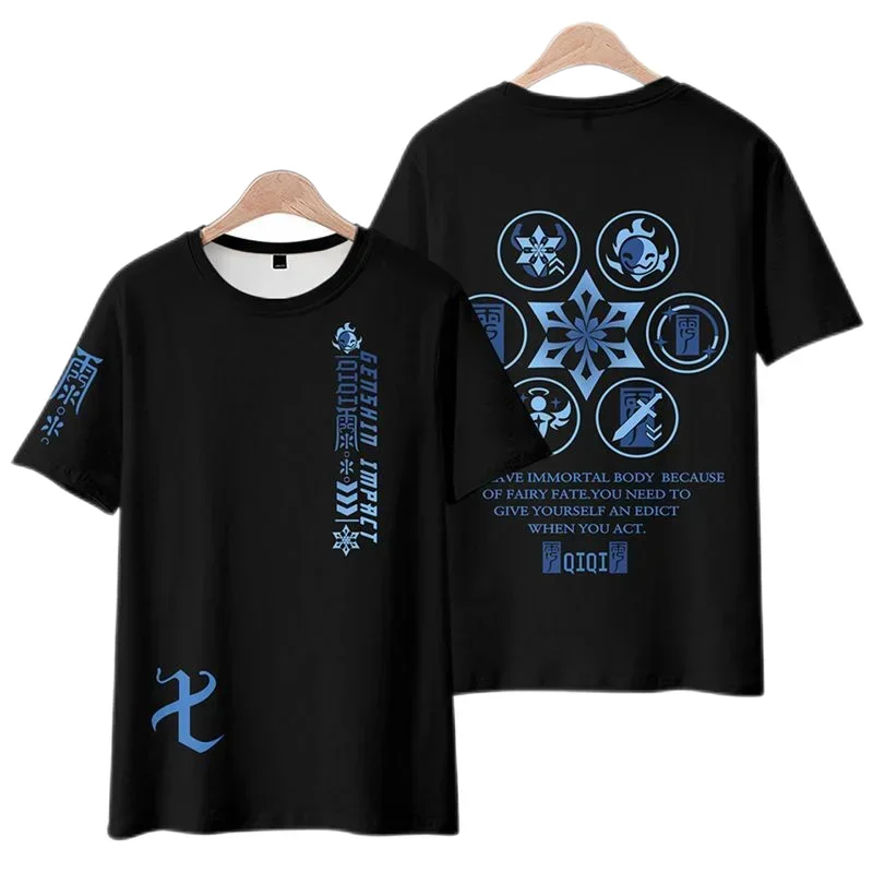 Jogo genshin impacto impressão 3d t camisa para roupas masculinas bonito gril qiqi gráfico t camisas harajuku moda feminina camiseta menino topos