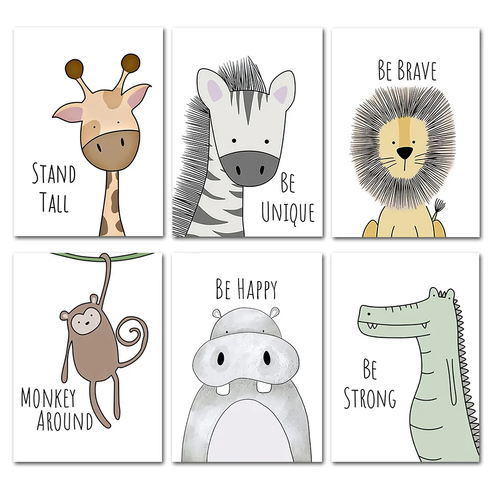 

Cartoon animal hanging painting modern cute lion giraffe children's room decorative canvas painting