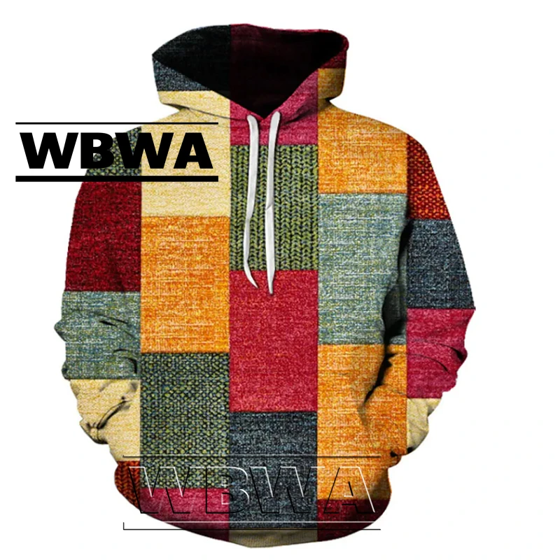 WBWA Men's Unisex Pullover Hoodie Sweatshirt Geometric Graphic Lace Up Hooded Daily Sports 3D Print Casual Women Couples Long To