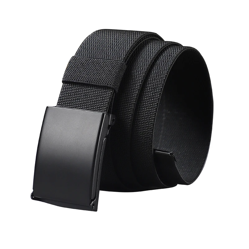 Non perforated and non punched men\'s automatic buckle waistband with elastic canvas belt, women\'s Korean version versatile stude