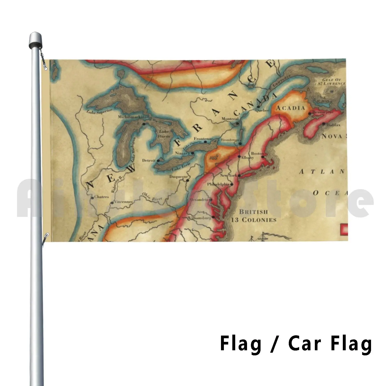 Северная Америка 1755 флаг автомобиль флаг печать под заказ старинная карта Северная Америка история США Семилетняя война