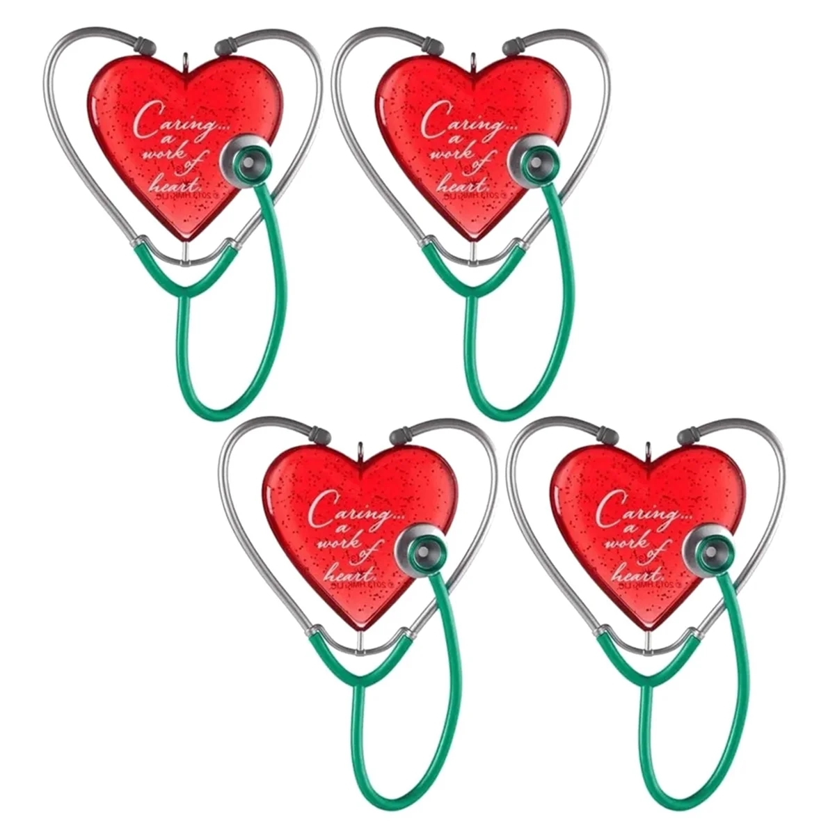 4PCS Christmas Heart Stethoscope Decoration, 2024 Stethoscope Caring Heart Work Pendant, Heart Health Wishes Pendant