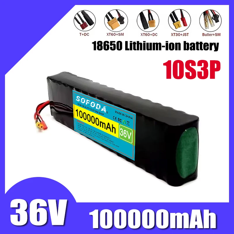 36V 100Ah rechargeable lithium battery pack 18650 10S3P electric scooter battery with BMS