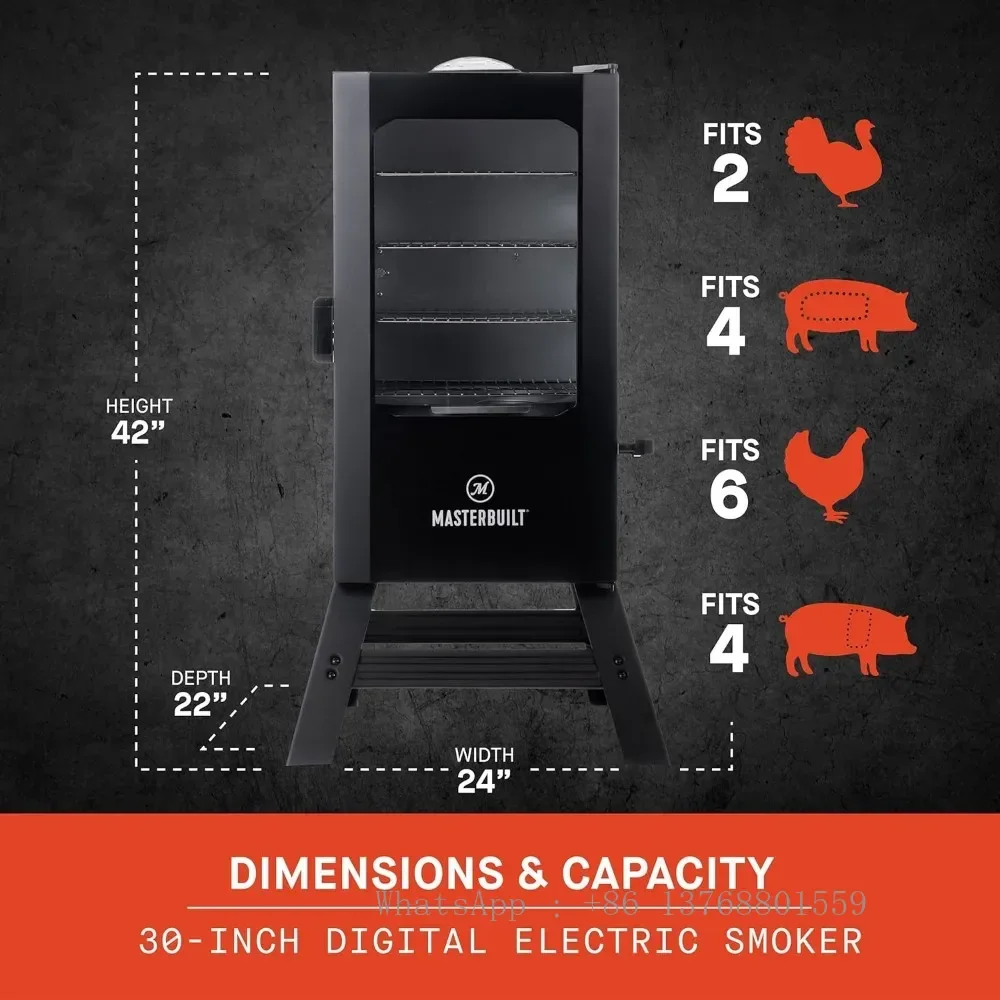 30-inch Digital Electric Vertical BBQ Smoker with Leg Kit, Side Wood Chip Loader and 710 Cooking Square Inches in Black