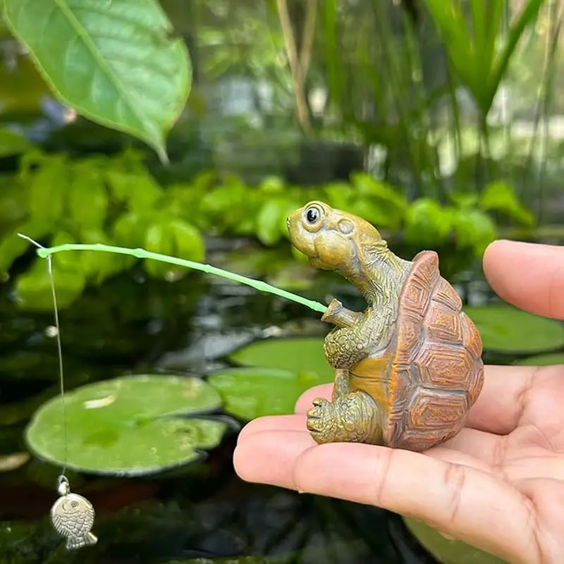 Turtle Fishing—Small Ornament, Cute Turtle-Shaped Decoration. Home Decor, Desk Ornament, Aquarium Ornament